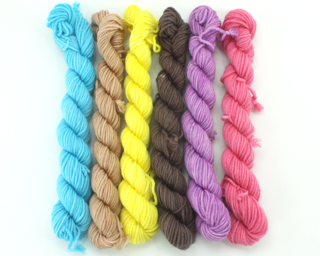 Mini Skein Beach Time  Fun—Set of 6—Hand-dyed yarn