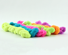 Load image into Gallery viewer, Mini Skein Neon Rainbow Colors—Set of 6—Hand-dyed yarn
